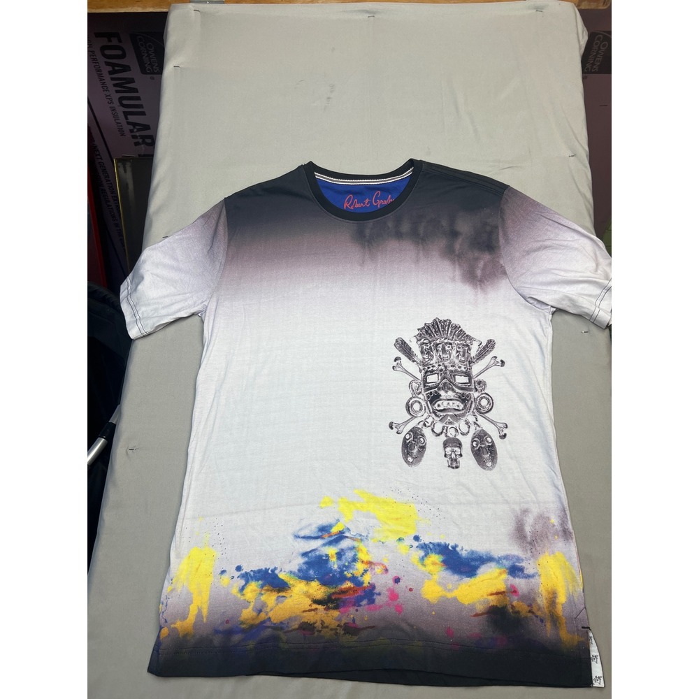 Robert Graham Mens Ombre Tribal Mask Skull Paint Splatter Cotton T-Shirt Large